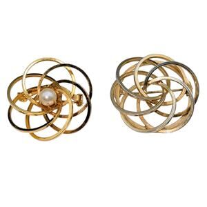 Lot of Two Vintage Intertwining Loopy Gold Tone Brooches